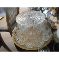 Covered Lead Crystal  Punch Bowl and 10 Glasses